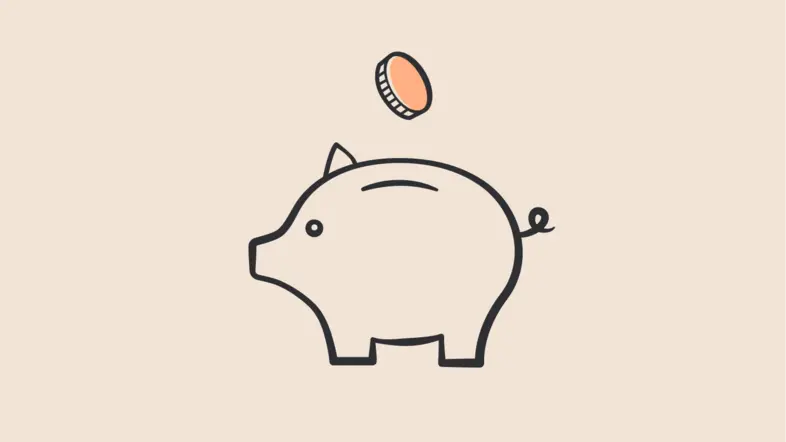 Ein Abbild eines Sparschweins und einer Münze