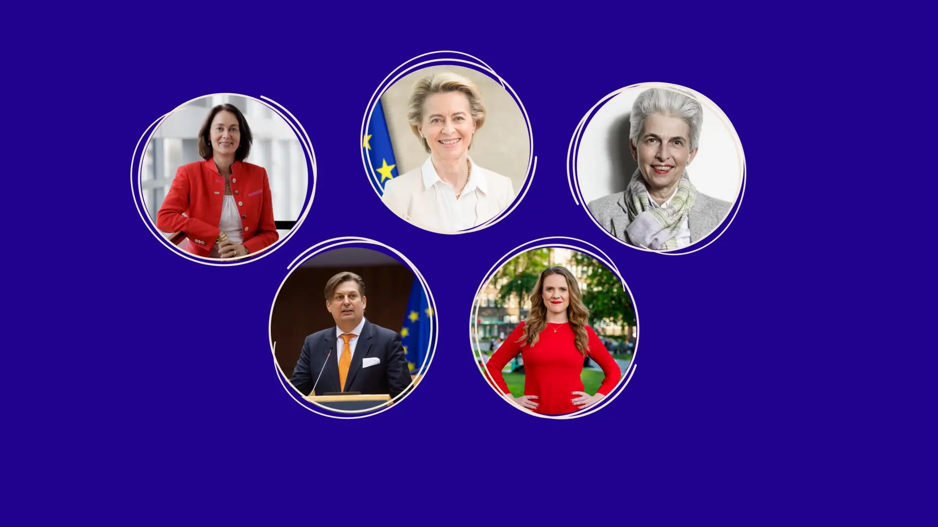 Die Spitzenkandidaten zur Europawahl Collage der Spitzenkandidaten auf blauem Hintergrund