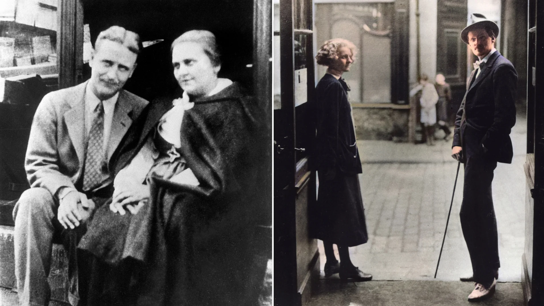 Collage von Francis Fitzgerald, Adrienne Monnier und James Joyce