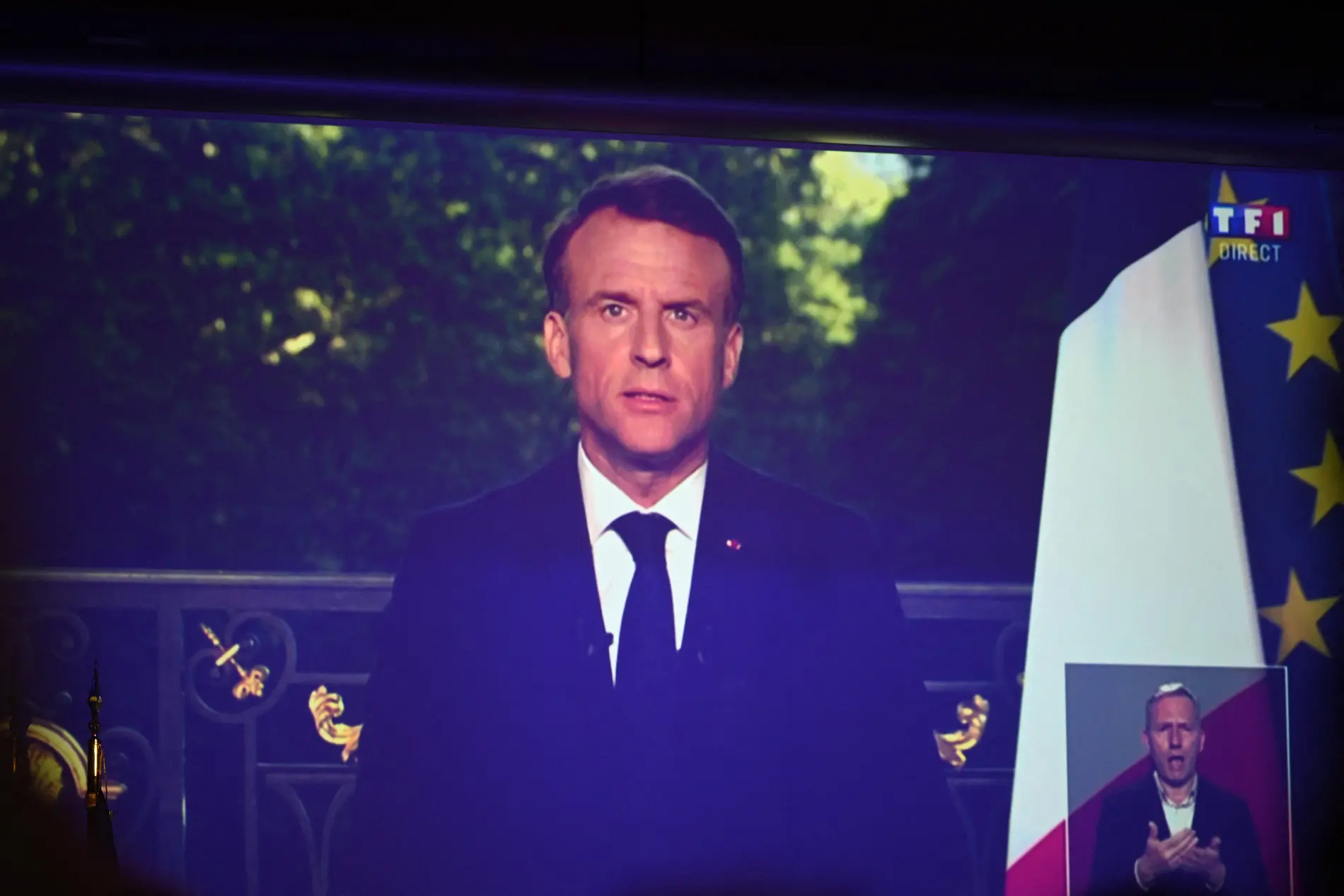 Emmanuel Macron Emmanuel Macron während seiner Rede im Fernsehen nach den ersten Hochrechnungen