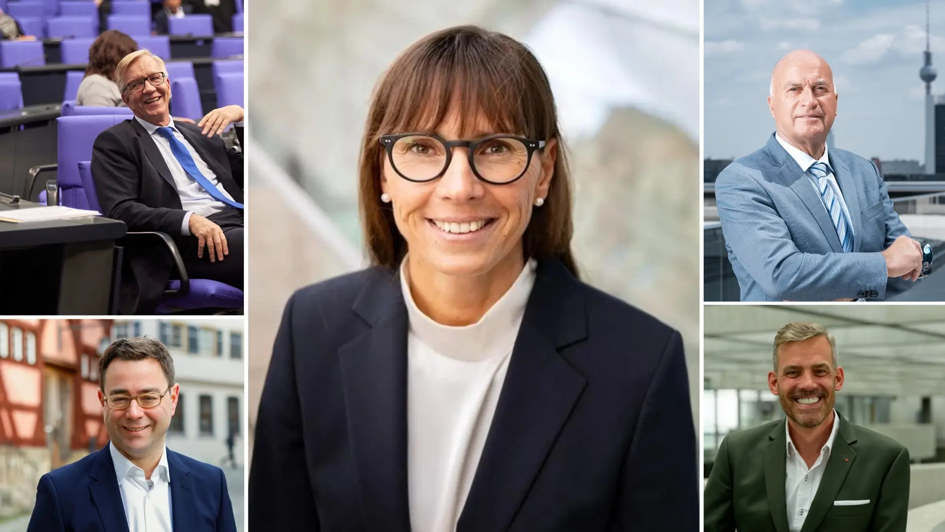 Bundestagsabgeordnete erinnern sich an ihre Dienstzeit Collage der fünf im Text thematisierten Abgeordneten