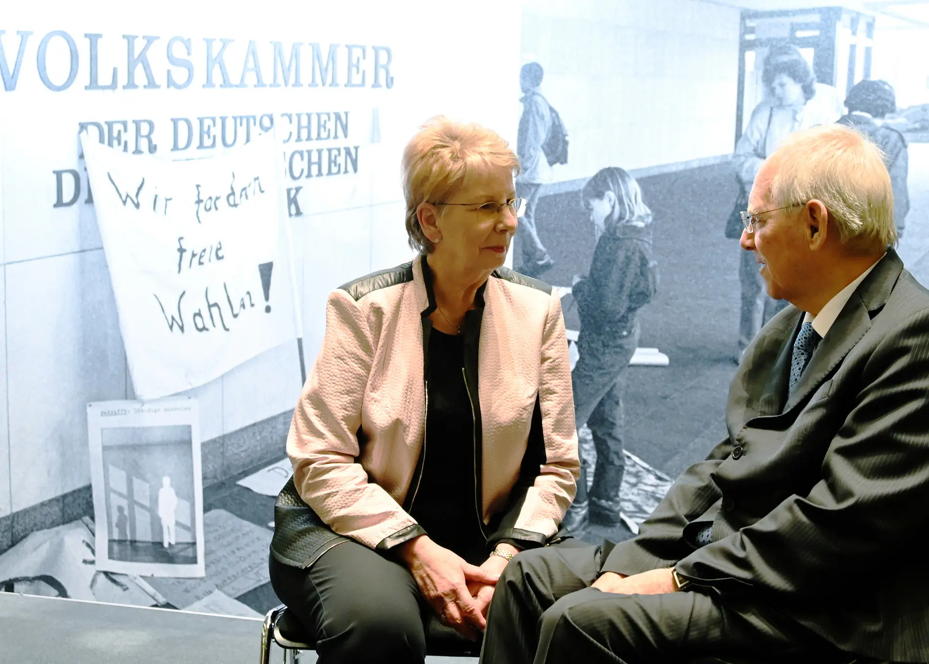 Sabine Bergmann-Pohl und Wolfgang Schäuble zum Jahrestag der Volkskammerwahl in der DDR.