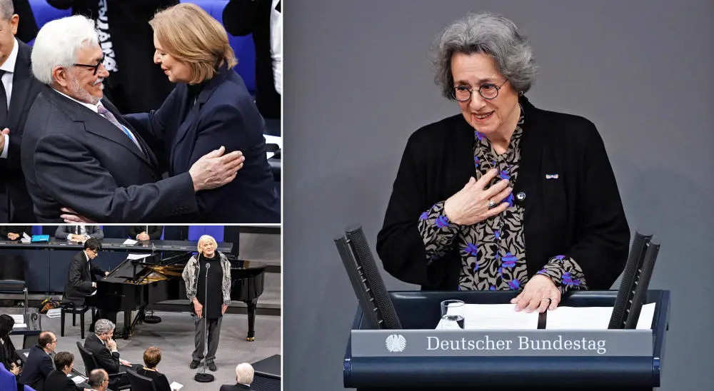 Gedenkstunde im Bundestag mit Rozette Kats, Bundestagspräsidentin Bärbel Bas und Klaus Schirdewahn