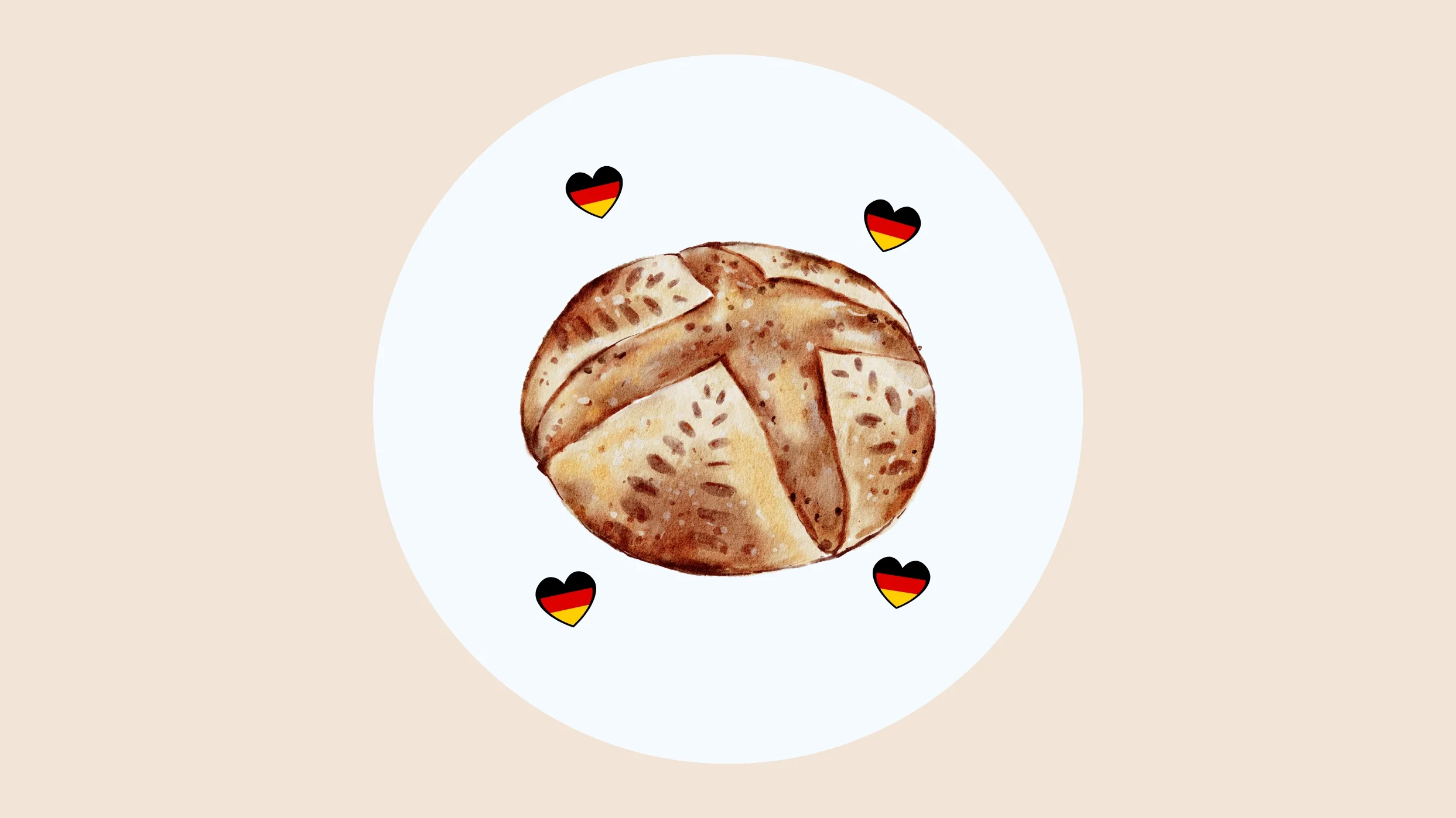 Illustration von einem Brot und vier Herzen
