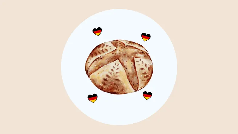 Illustration von einem Brot und vier Herzen
