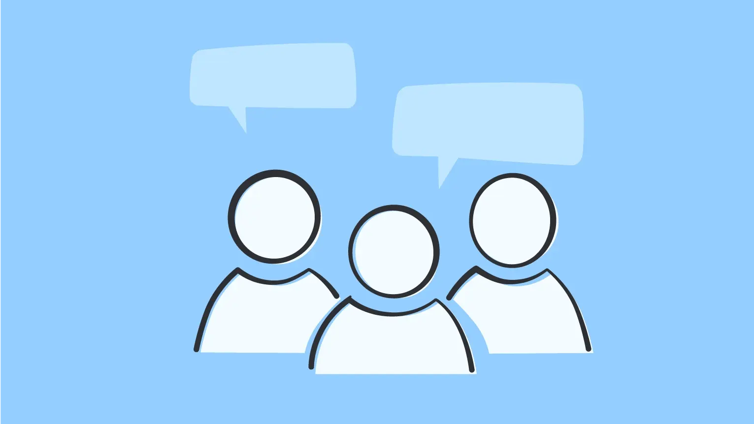 Partizipation Ein Abbild mehrerer Personen mit Sprechblasen