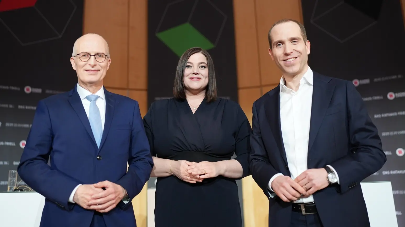 Sie stehen am 2. März zur Wahl Peter Tschentscher (SPD), seine Stellvertreterin Katharina Fegebank (Grüne) und CDU-Spitzenkandidat Dennis Thering