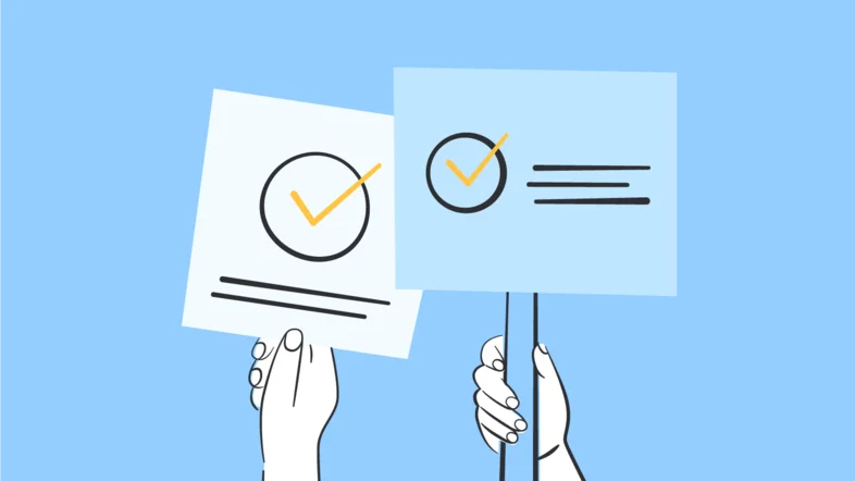 Ein Abbild zweier hochgehaltener Schilder