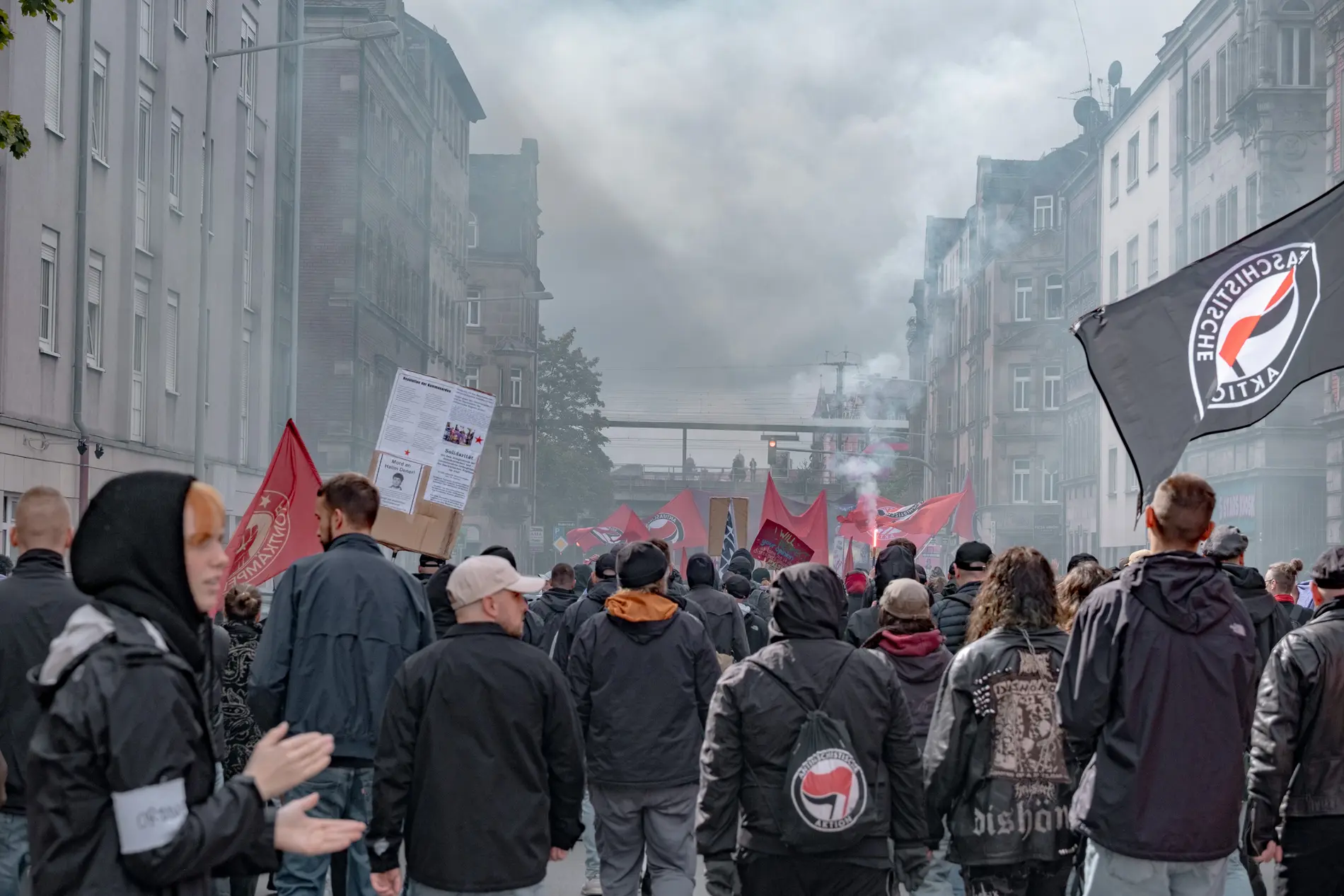 Eine Demonstration der Antifa in Nürnberg