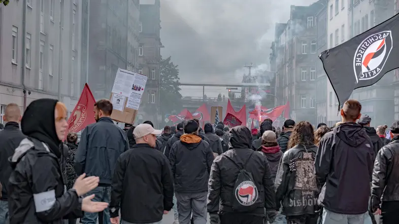 Eine Demonstration der Antifa in Nürnberg