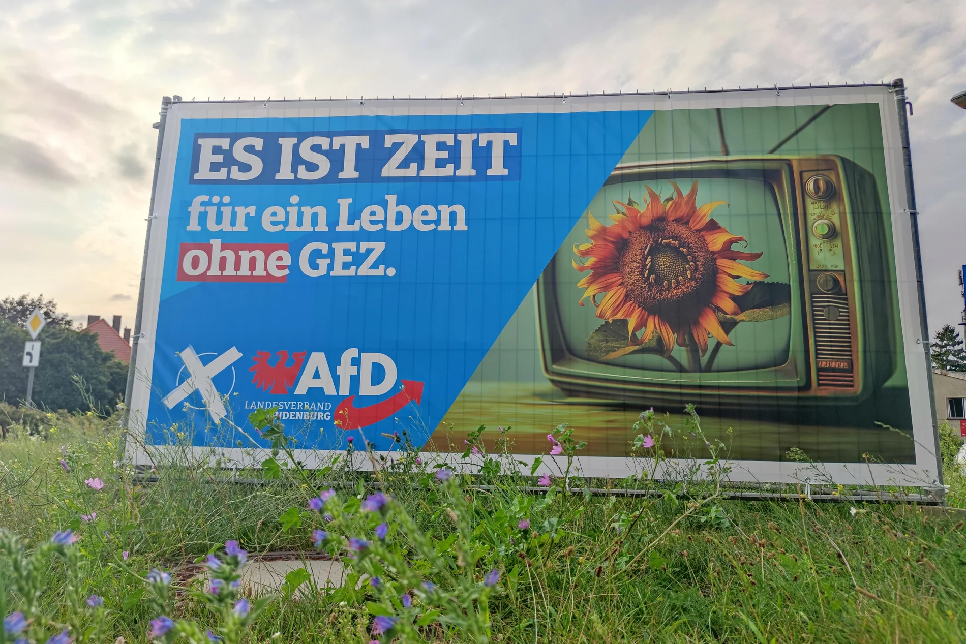 AfD-Wahlplakat mit der Aufschrift "Es ist Zeit für ein Leben ohne GEZ"