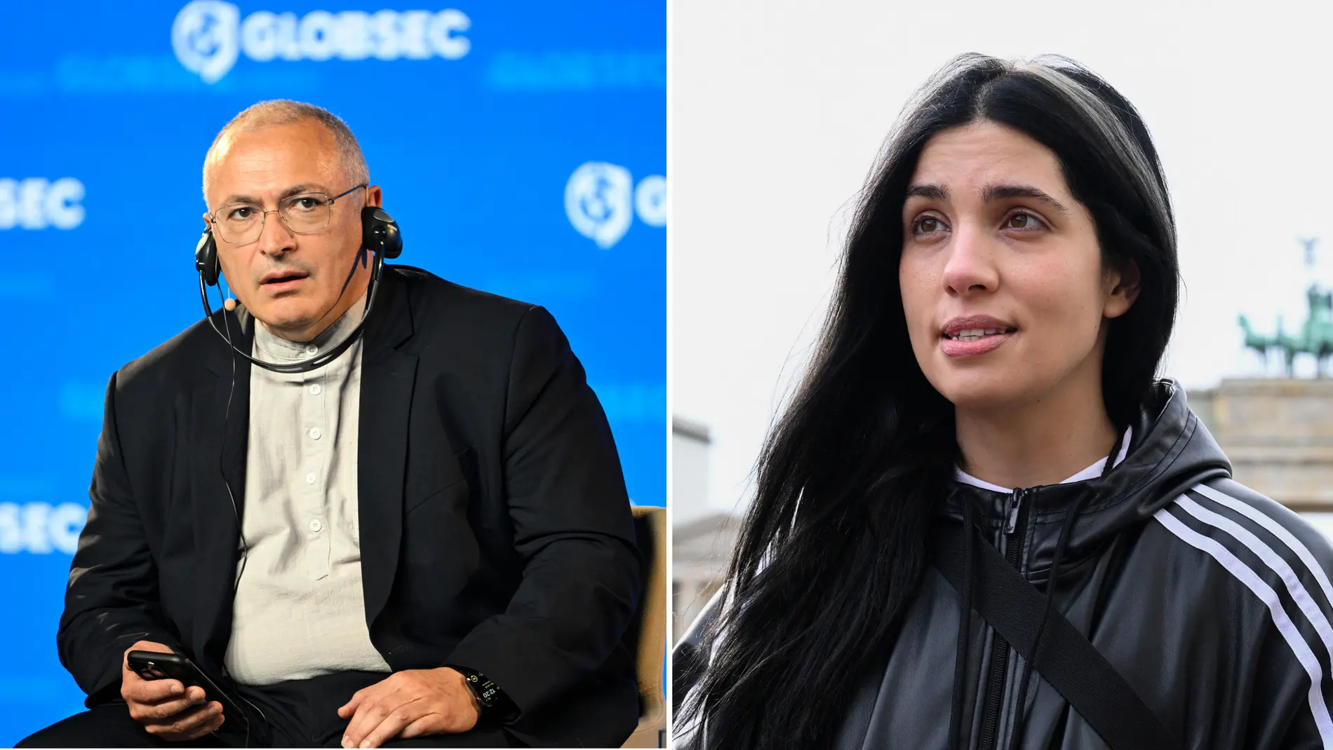 Portraits von Michail Chodorkowski (l) und Nadja Tolonnikowa (r)