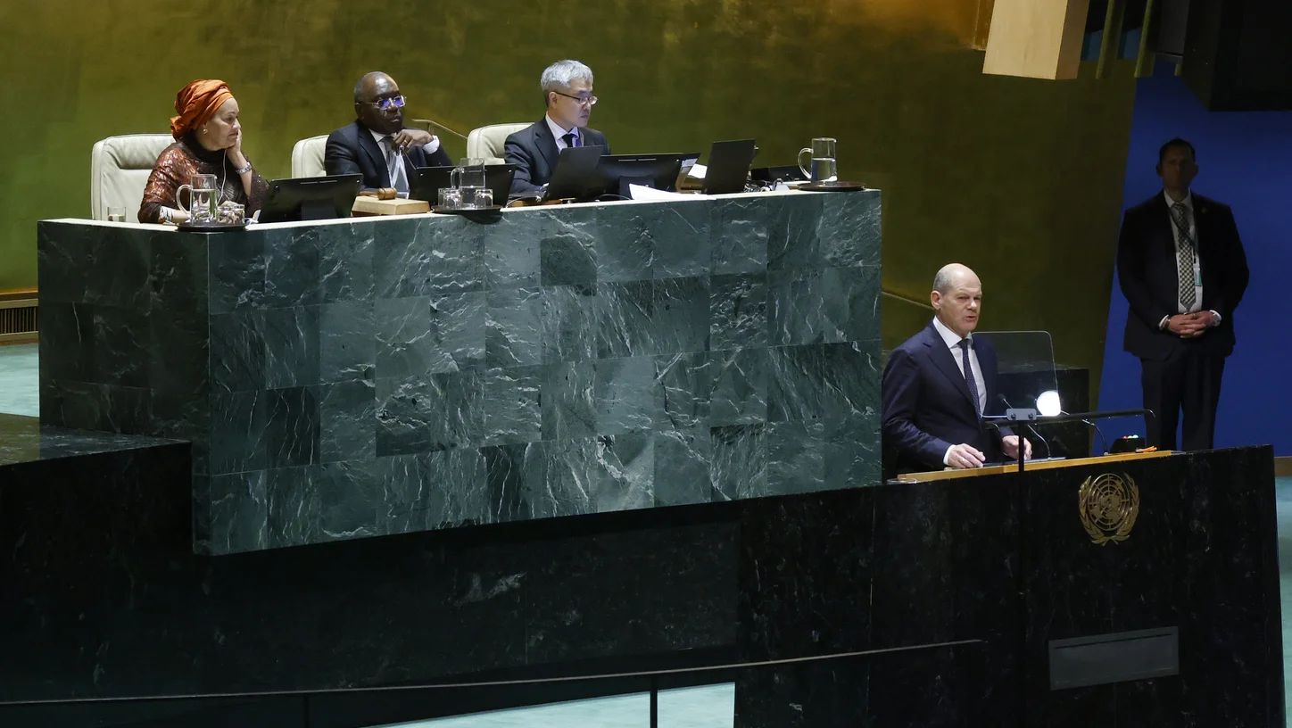 Olaf Scholz spricht in New York vor der UN