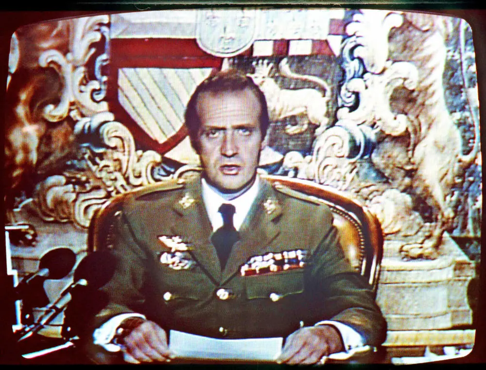 Der spanische König Juan Carlos I. bei einer Fernsehansprache im Jahr 1981.