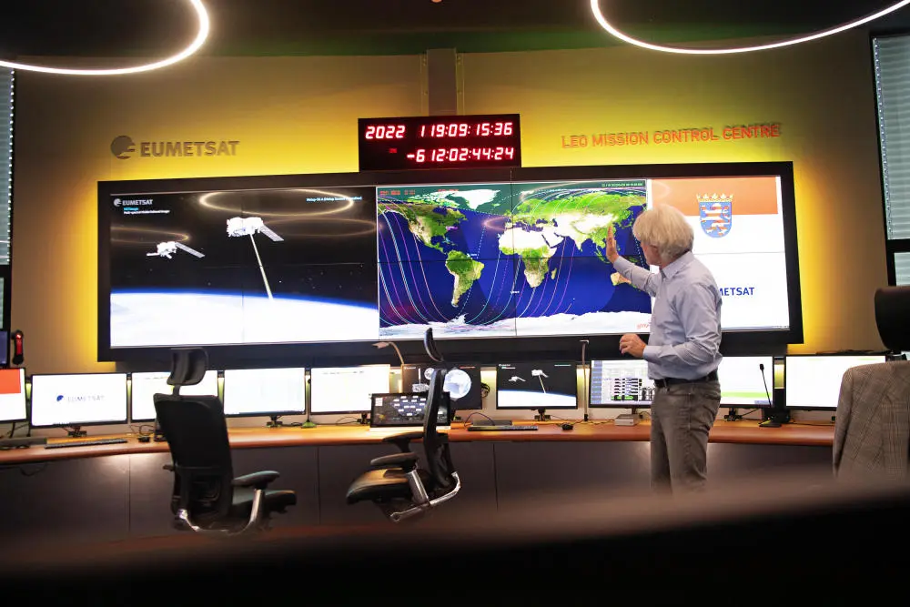 Die EUMETSAT-Forscher beobachten für die EU das Wetter. Das Bild zeigt einen Kontrollraum von EUMETSAT.