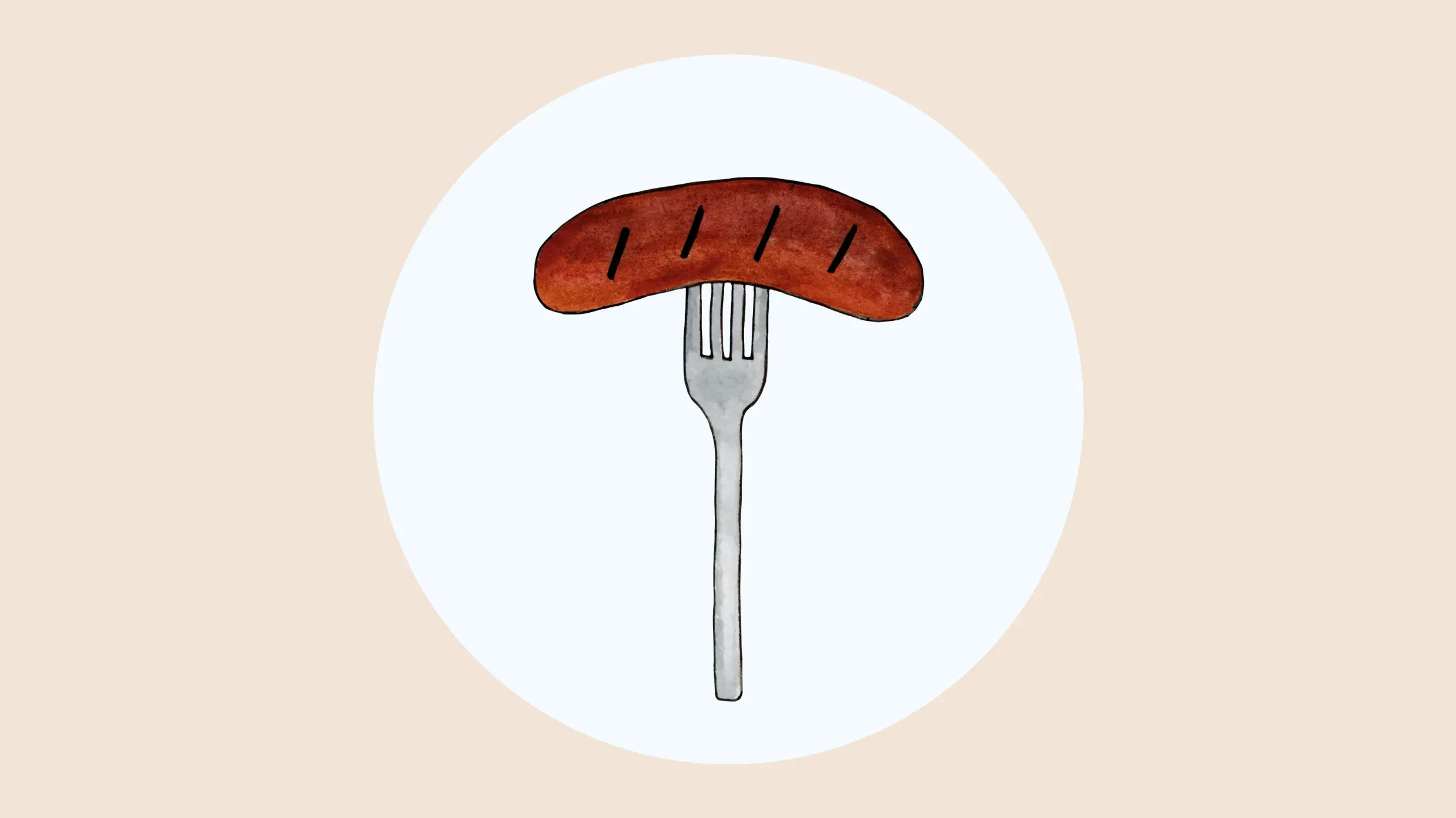 Illustration einer Wurst auf einer Gabel