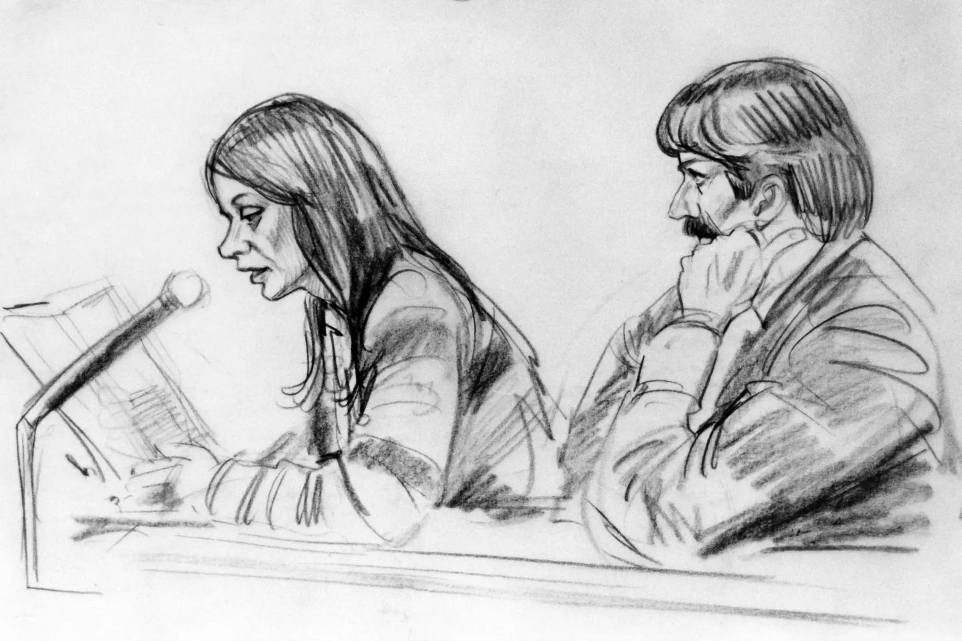 Gerichtszeichnung von Brigitte Mohnhaupt und Christian Klar Gerichtszeichnung von Brigitte Mohnhaupt und Christian Klar