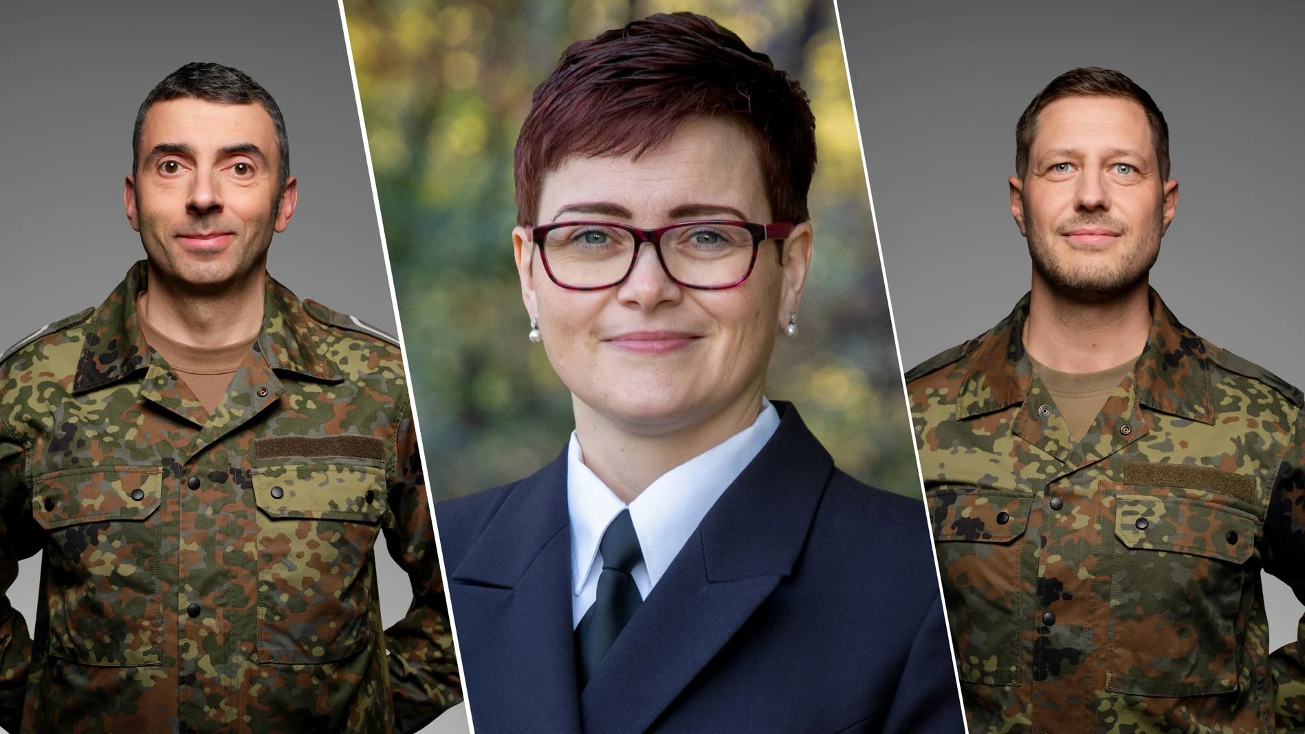 Collage von Porträts von drei Soldatinnen und Soldaten