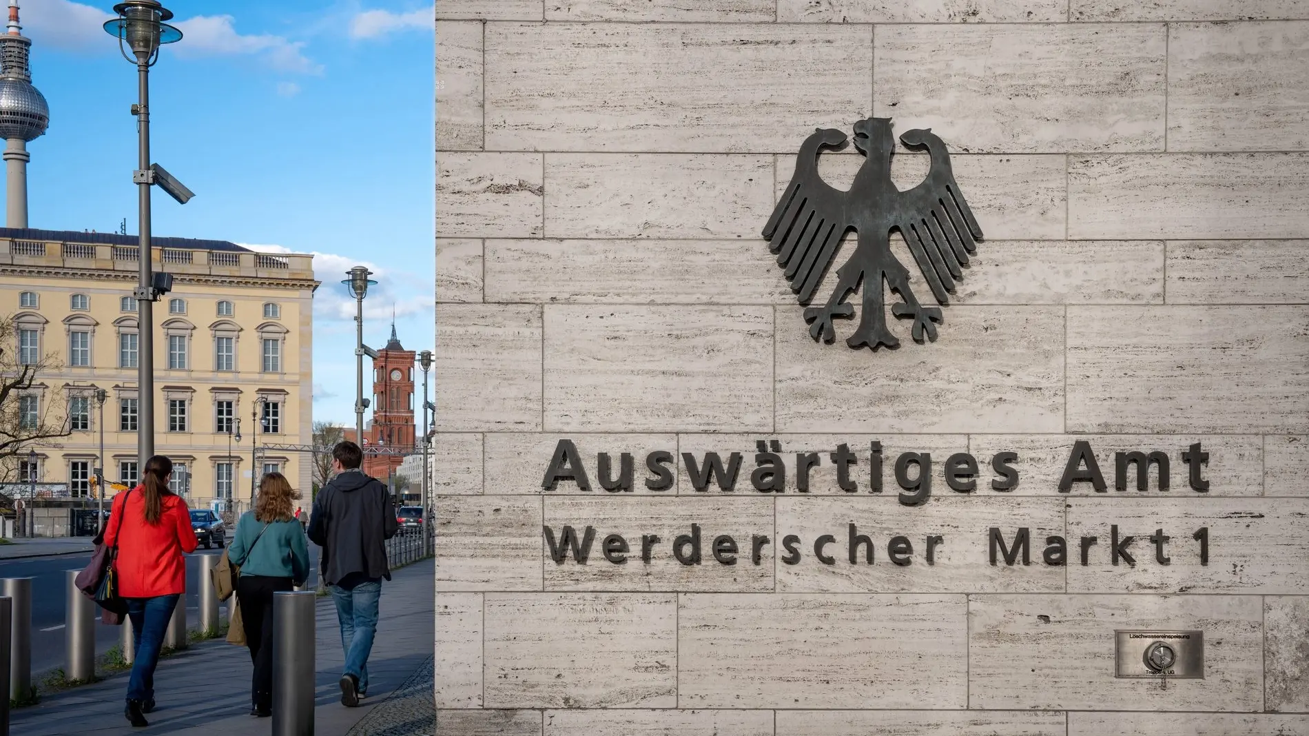 Logo des Auswärtigen Amts am Hauptsitz der Bundesbehörde in Berlin.