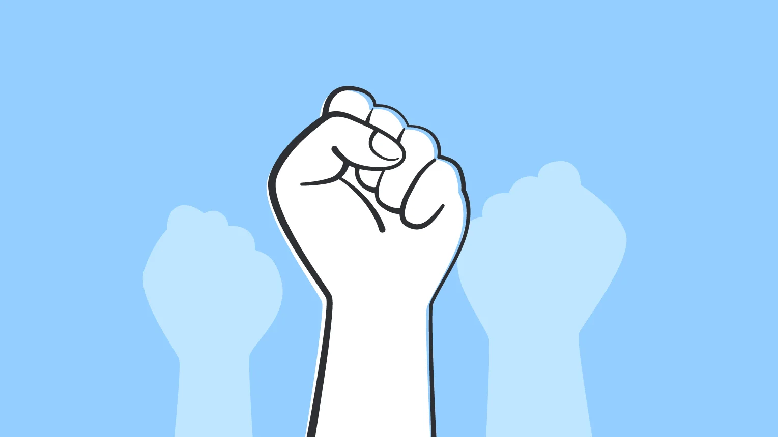 Illustration von nach oben gereckten Fäusten.