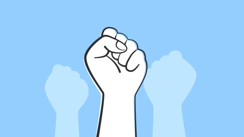 Illustration von nach oben gereckten Fäusten.