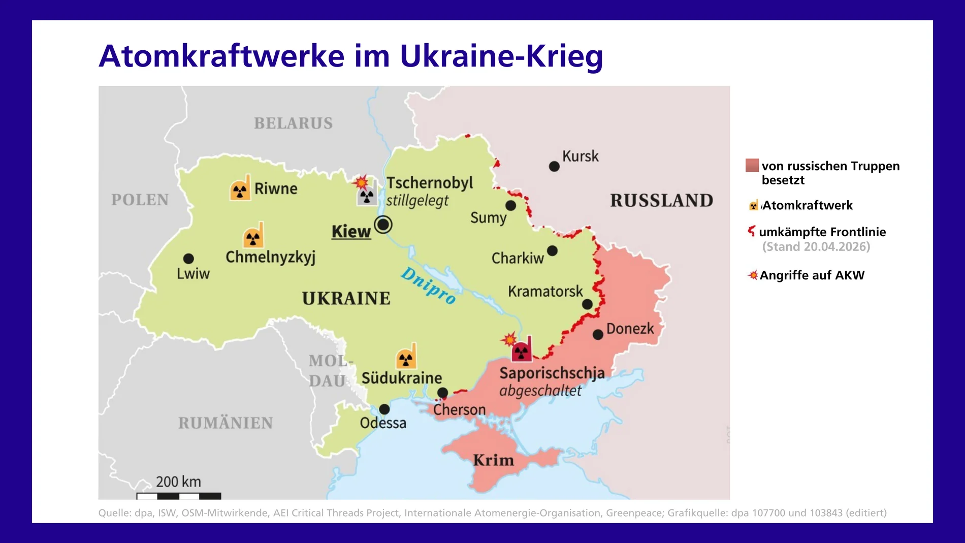 Karte zu Atomkraftwerken im Ukraine-Krieg
