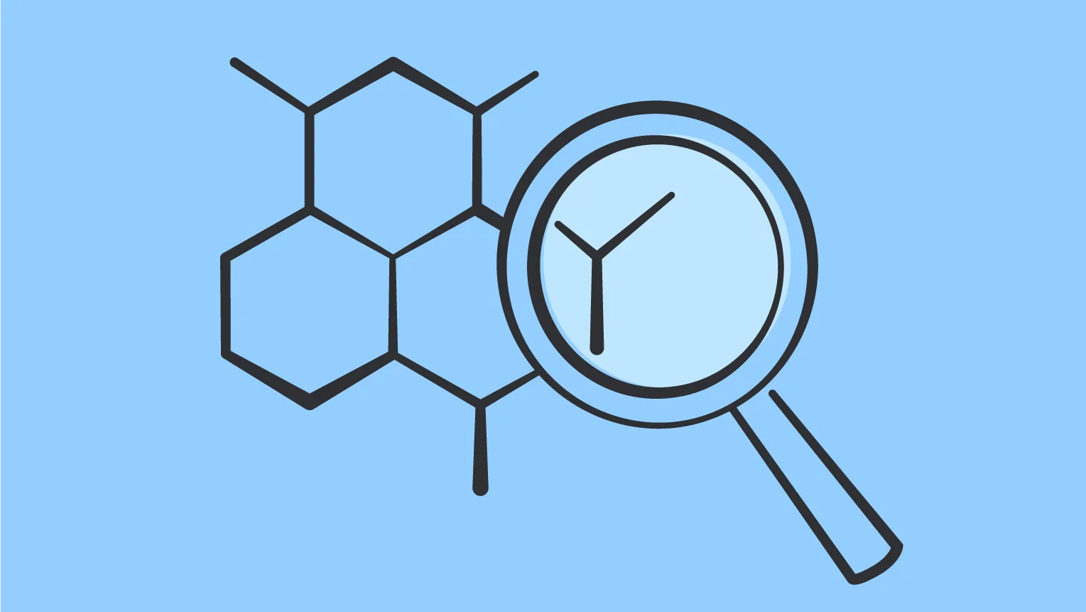 Illustration einer Lupe, die eine Struktur untersucht.