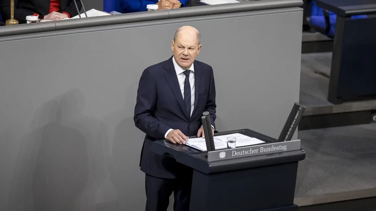 Bundeskanzler Olaf Scholz bei seiner Regierungserklärung im Bundestag