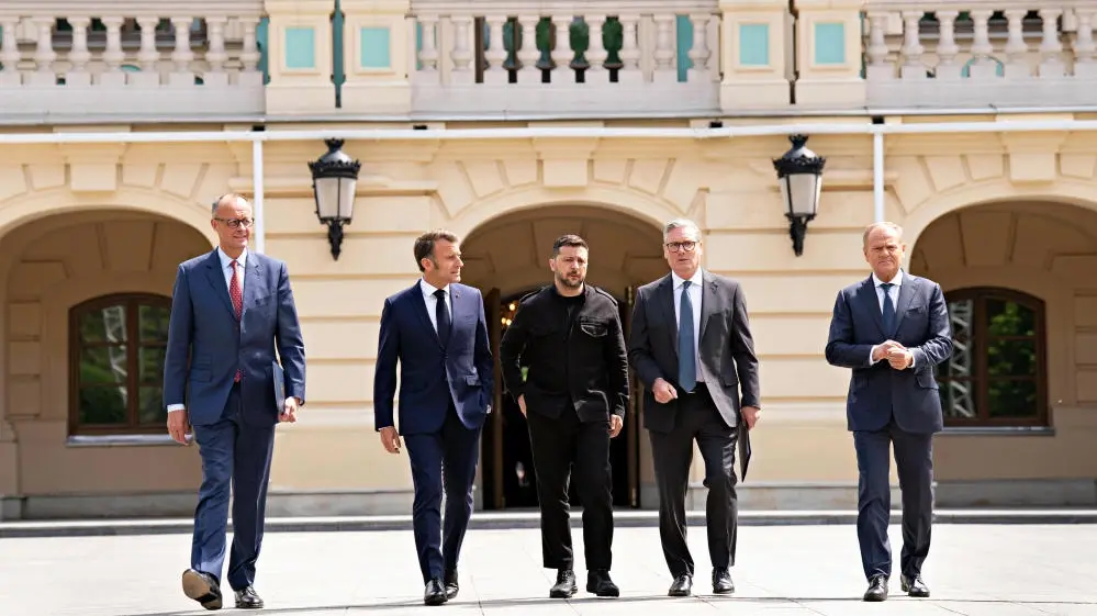 Friedrich Merz, Emmanuel Macron, Volodymyr Selensky, Keir Starmer, Donald Tusk