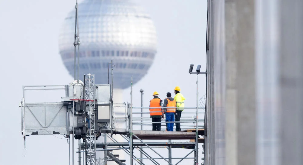 Bauarbeiter auf der Baustelle am Marie-Elisabeth-Lüders-Haus
