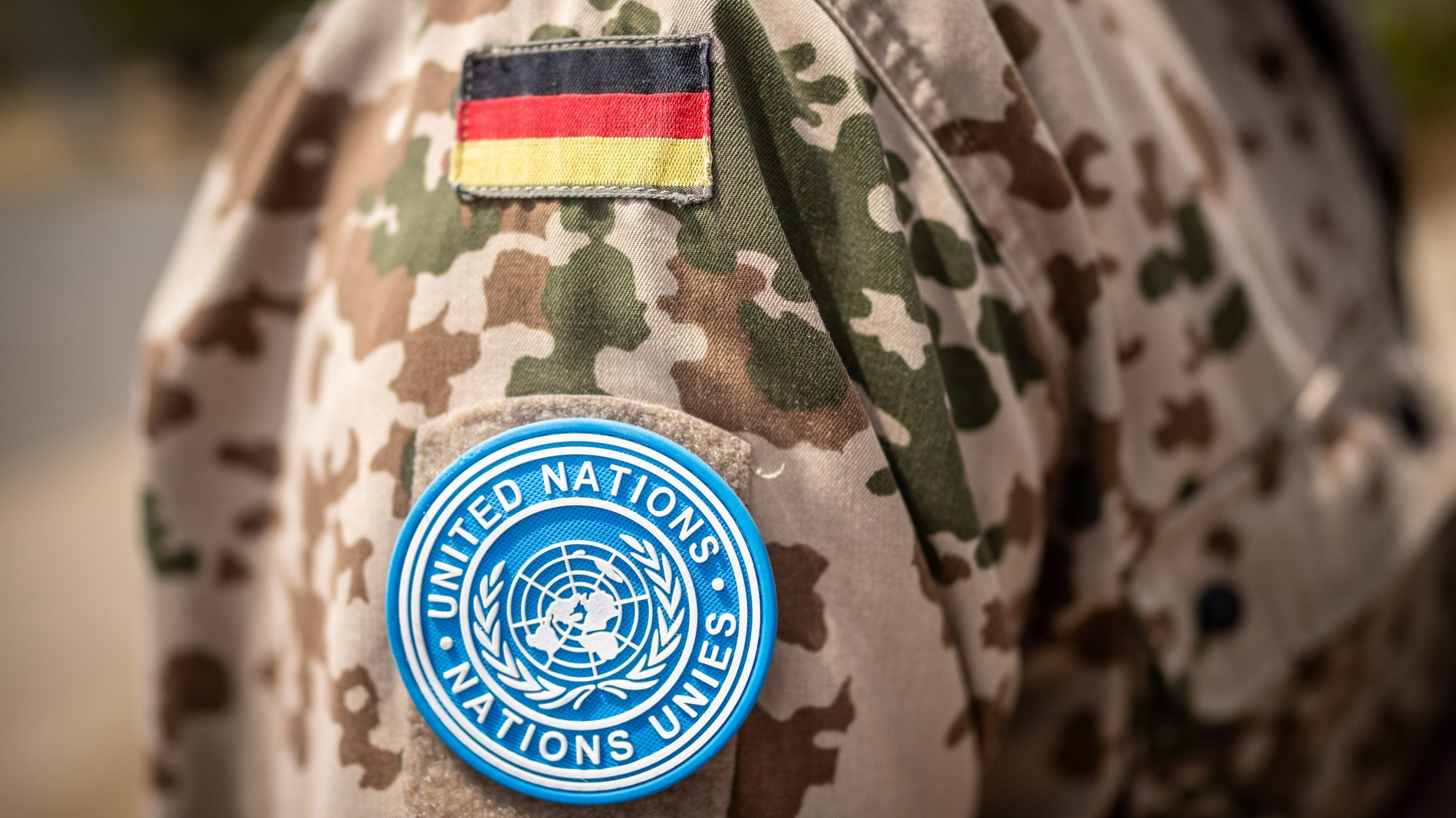Patch der UN auf der Schulter eines Bundeswehrsoldaten der Mission UNMISS