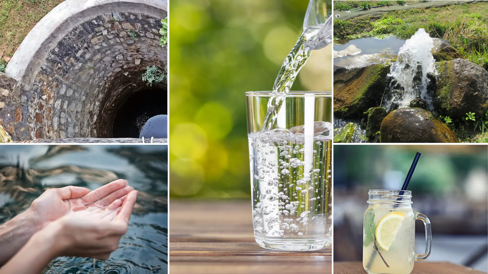 Glossar Wasser Eine Collage mehrerer Fotos mit Wasser-Bezug