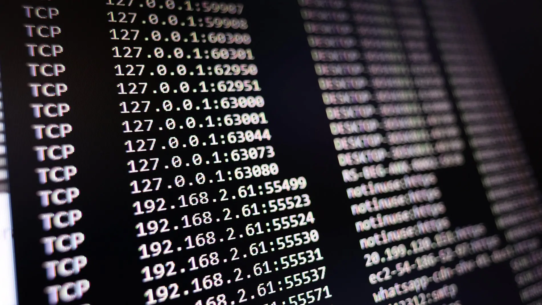 Netstat-Auflistung Eine Netstat-Auflistung ist auf einem Computerbildschirm zu sehen.