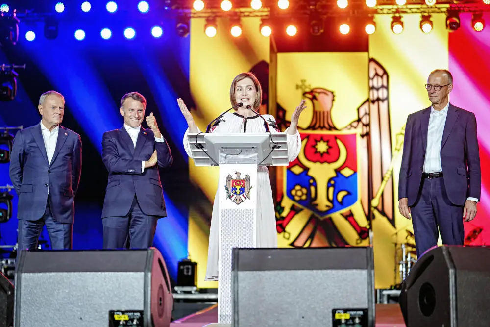 Maia Sandu, Friedrich Merz, Emmanuel Macron und Donald Tusk Maia Sandu, Friedrich Merz, Emmanuel Macron und Donald Tusk