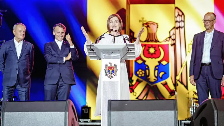 Maia Sandu, Friedrich Merz, Emmanuel Macron und Donald Tusk