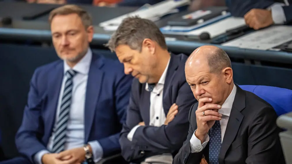 Christian Lindner, Robert Habeck und Olaf Scholz auf der Regierungsbank
