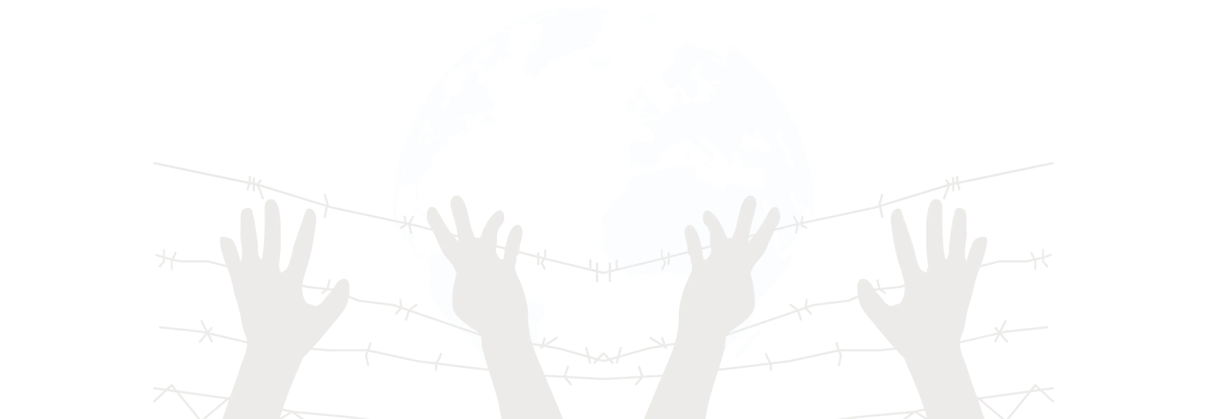 Illustration einer Weltkugel mit Händen an einem Stacheldrahtzaun Illustration Migration