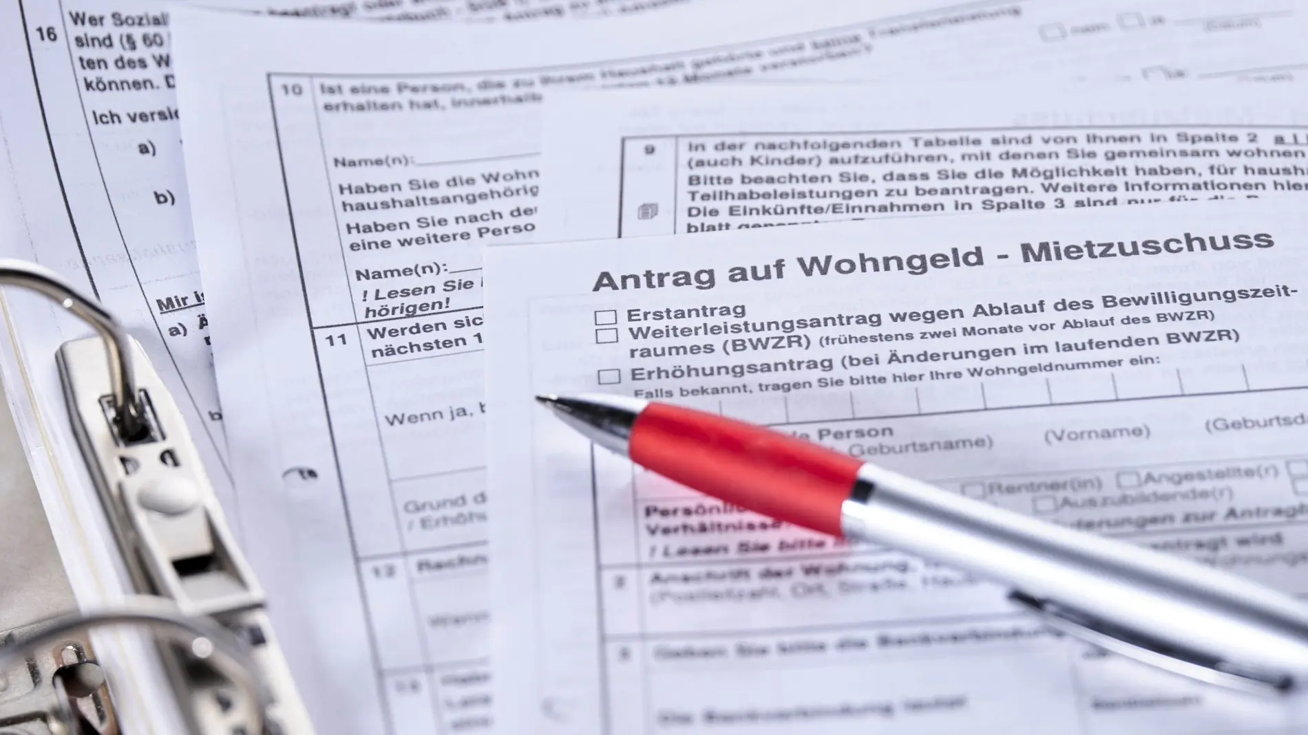 Antragsformular zum Wohngeld 