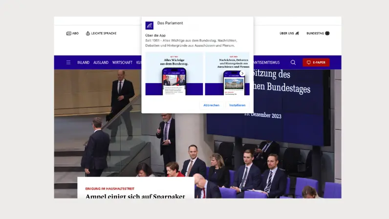 Das Parlament als PWA Das Parlament als Progressive Web App
