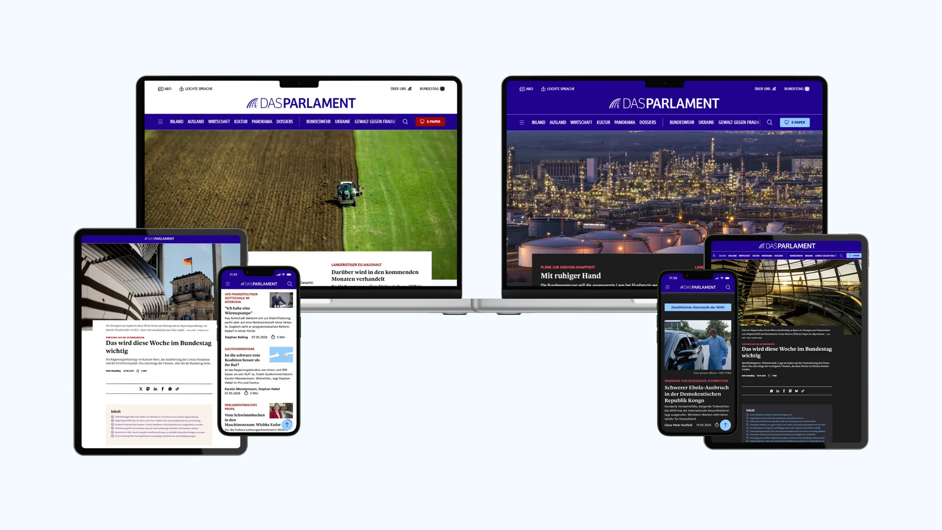 Webseite im Light Mode und im Dark Mode