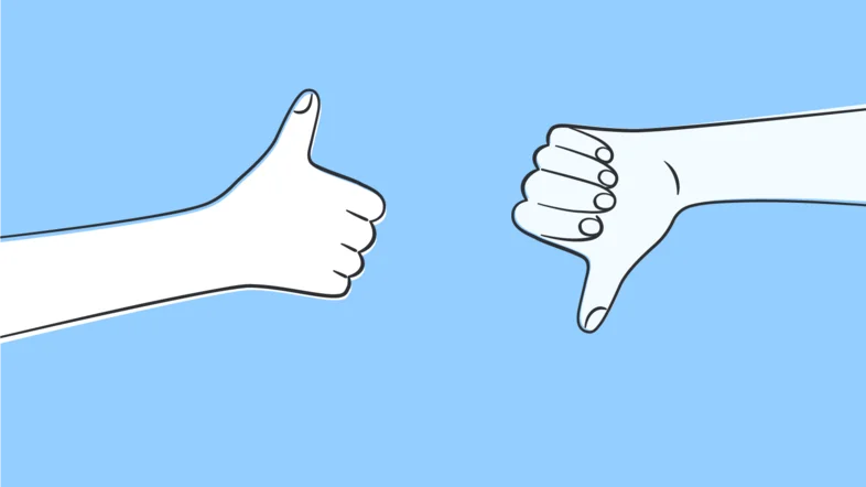 Ein Abbild eines hochgehaltenen und eines herunterzeigenden Daumens