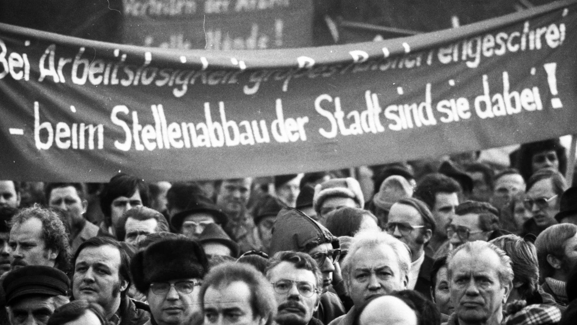 Demonstration in Duisburg gegen Arbeitslosigkeit im Jahre 1978