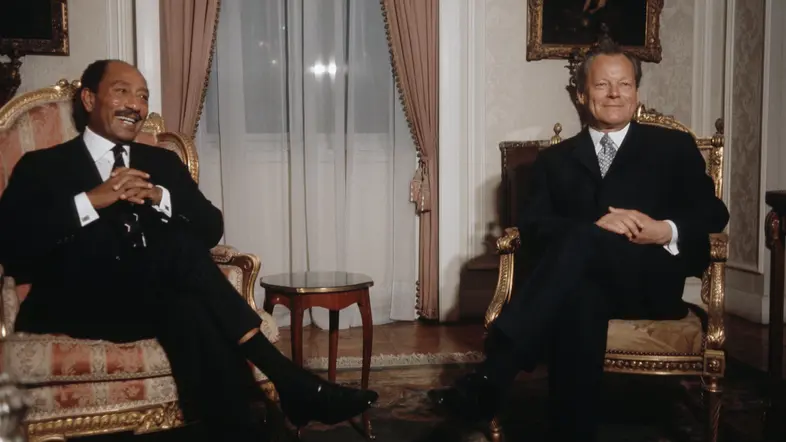 Bundeskanzler Willy Brandt mit dem ägyptischen Staatspräsidenten Anwar El Sadat.
