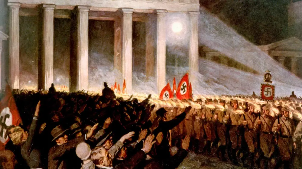 Fackelzug der SA und anderer nationalsozialistischer Verbände durch das Brandenburger Tor anlässlich der Ernennung Hitlers zum Reichskanzler am 30. Januar 1933. Fackelzug der SA und anderer nationalsozialistischer Verbände